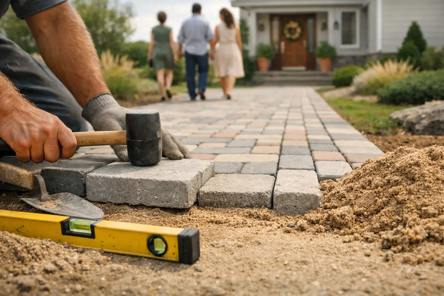 guests arriving on paved walkway