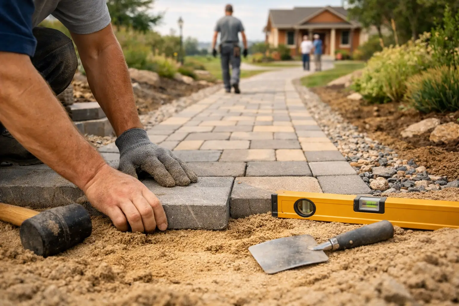 worker delivering project on paved path